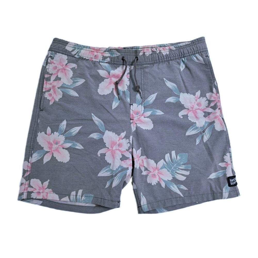 Rip Curl Men's Small Laydays Hybrid Shorts Gray Hibiscus Hawaiian Swim Tropical